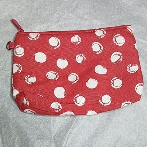 Thirty-One Red and White Polka Dot Mini Zipper Pouch -Swirl Dot